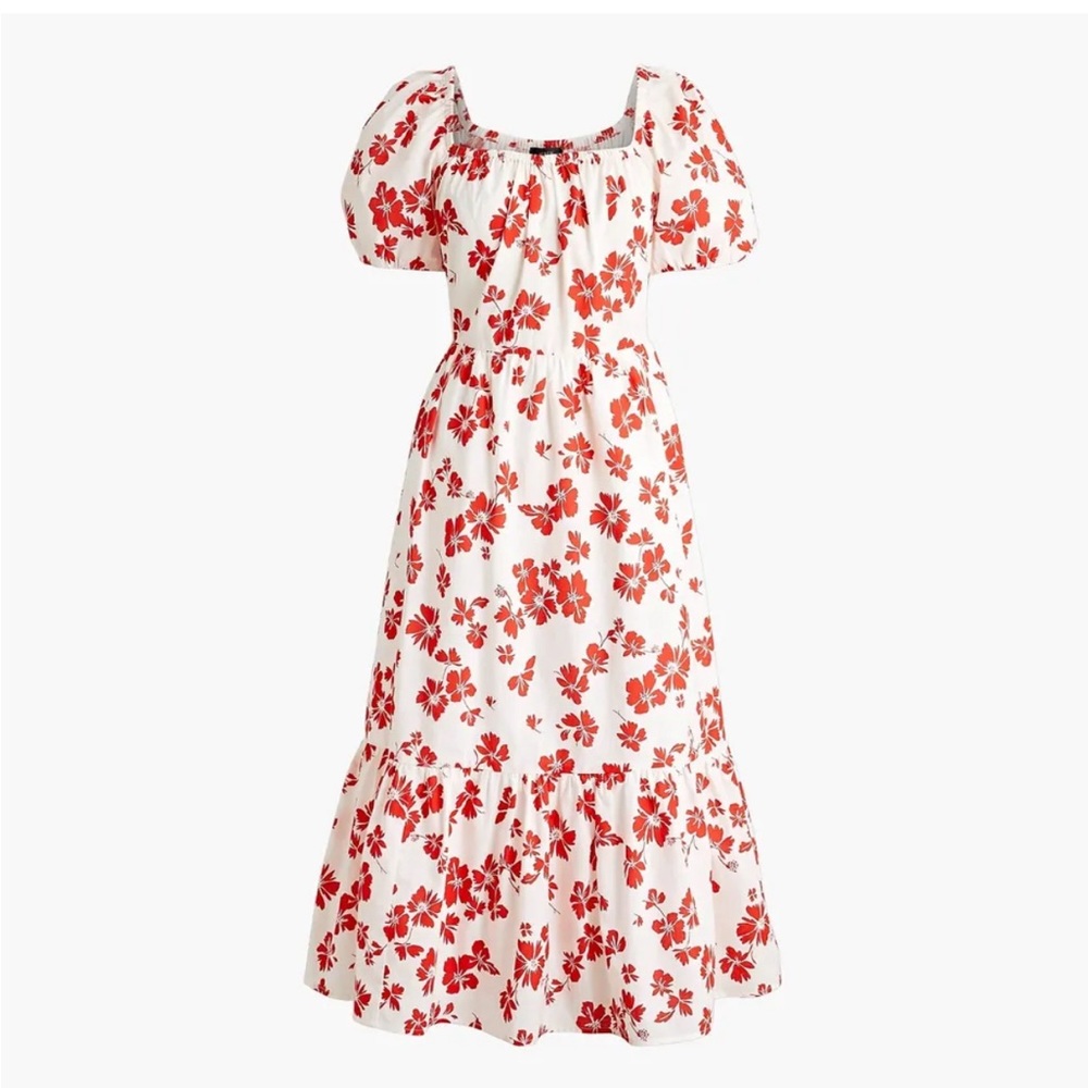 NWT  $118 J. Crew factory Puff Sleeve tiered dress red white sz 4